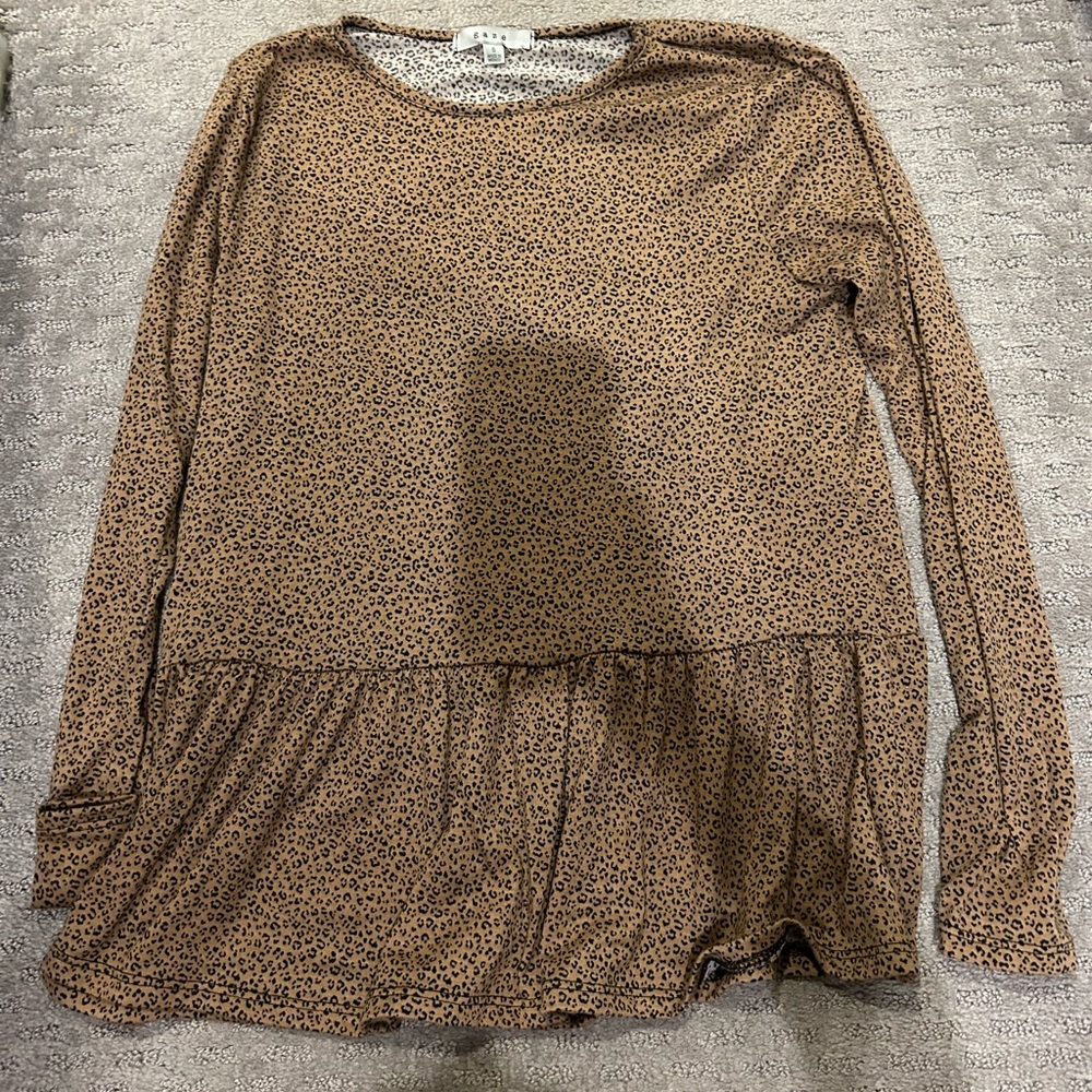 Cheetah Print Peplum Long Sleeved Top